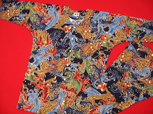 義若オリジナルの鯉口シャツ ダボシャツ 激安セール 荒波に龍(紺)